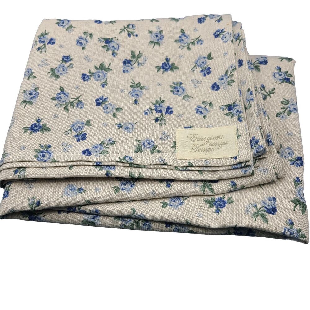Emozioni Senza Tempo Italy  Tablecloth organic hemp blue roses  77x 53 new